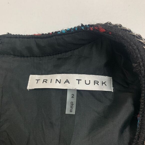 Trina Turk Dress Womens 2 Black Multi Sleeveless Good Night Tweed Sheath Lined - Picture 9 of 15